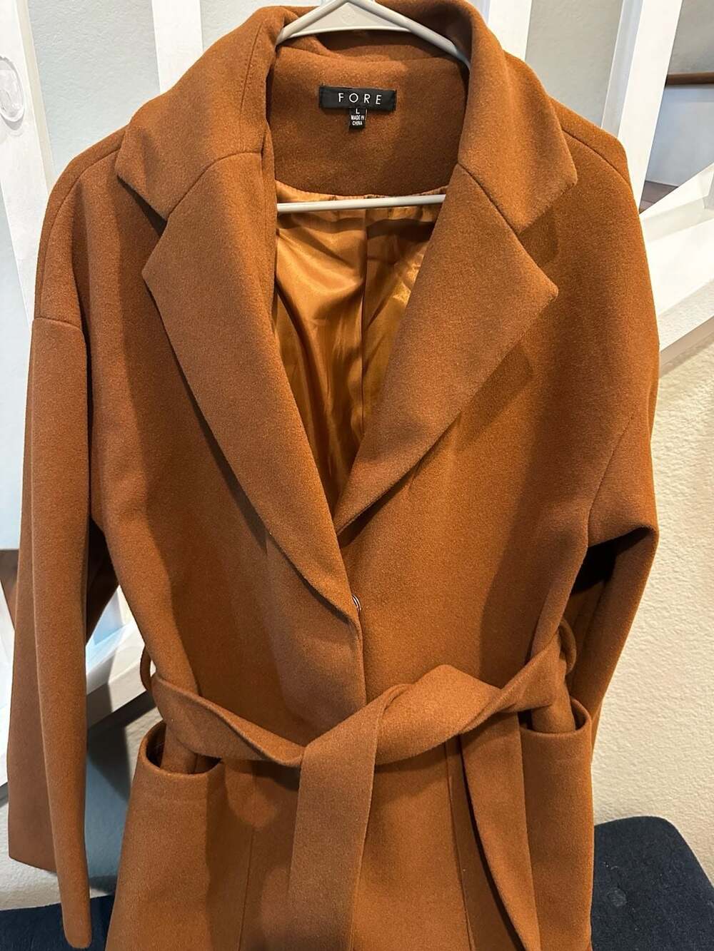 Fore Caramel Brown Long Belted Trench Coat